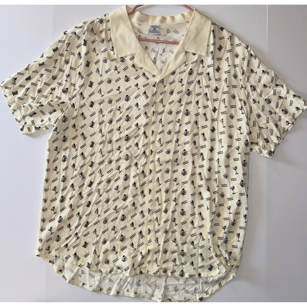 Men's XL Maker's Mark Ecovero Beige Graphic Print Short Sleeve Button-Up Shirt